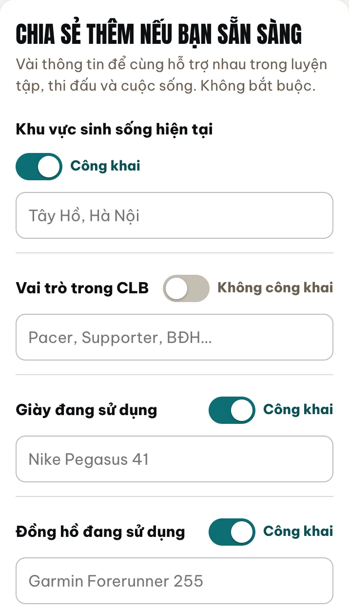 Công tắc Công khai và Không công khai ở từng mục